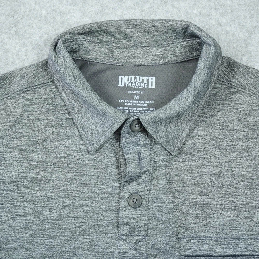 Duluth Trading Co Mens Medium Gray Relaxed Fit Zip Pocket Performance Polo Shirt